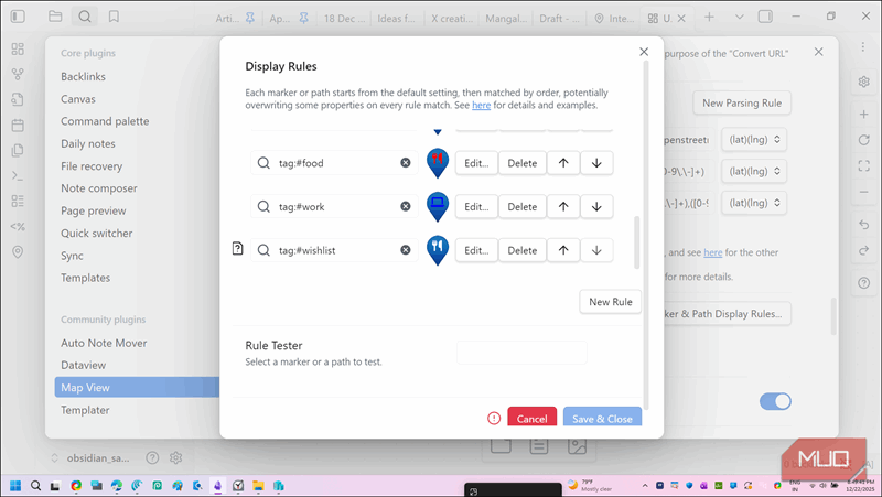 استفاده از نشانگرها در افزونه‌ی نمای نقشه Obsidian