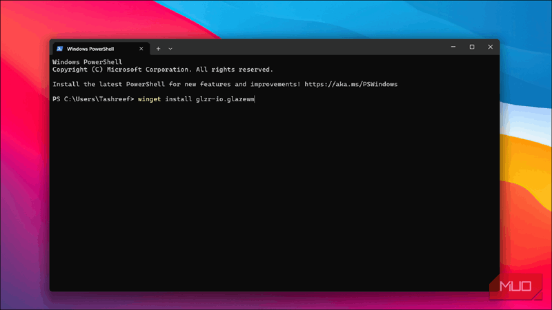فرمان winget برای نصب GlazeWM در برنامه Terminal بر روی ویندوز ۱۱