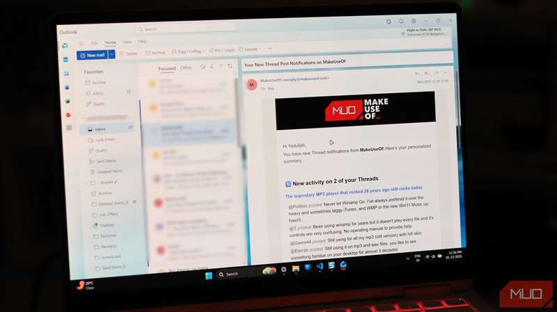 Outlook که با Gmail بر روی Windows 11 اجرا می‌شود.