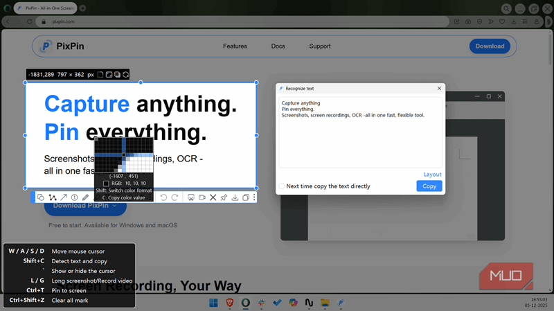 جعبه کپی متن OCR PixPin.
