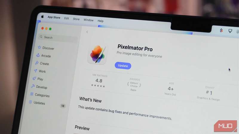 زبانه به‌روزرسانی Pixelmator Pro در فروشگاه برنامه‌های مک