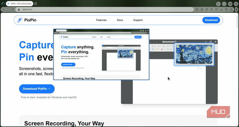 اسکرینشات پینشده PixPin بر روی دسکتاپ.