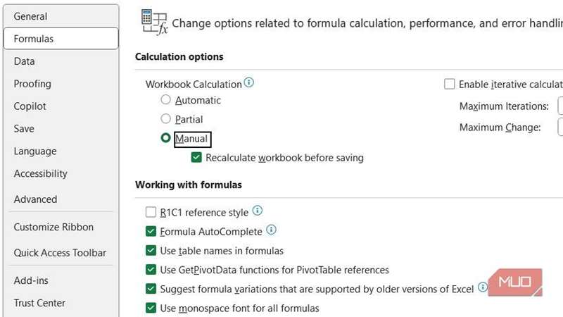 تنظیم محاسبات چندنخی به حالت دستی در Excel