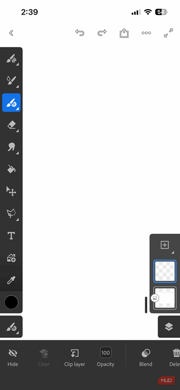 یک بوم خالی در برنامه ادوبی فریسکو برای آیفون