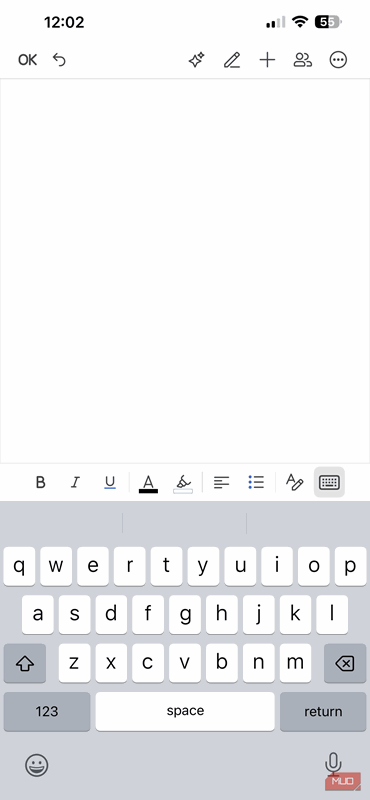 یک سند خالی در OnlyOffice بر روی آیفون