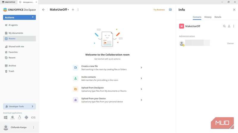 یک اتاق DocSpace در OnlyOffice برای ویندوز
