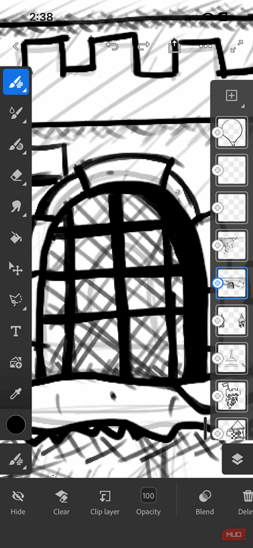 یک نقاشی از درب قلعه در برنامه ادوبی فریسکو برای آیفون