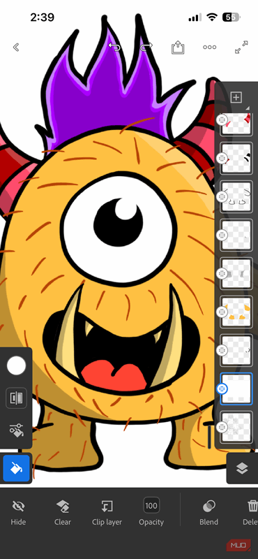 یک نقاشی از هیولا در برنامه ادوبی فریسکو برای آیفون