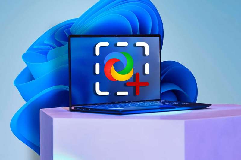 یک لپ‌تاپ با آیکون ShareX روی صفحه و تصویر پس‌زمینه ویندوز 11
