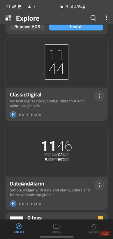 فهرستی از ویجت‌های ساعت در بسته پایه KWGT.