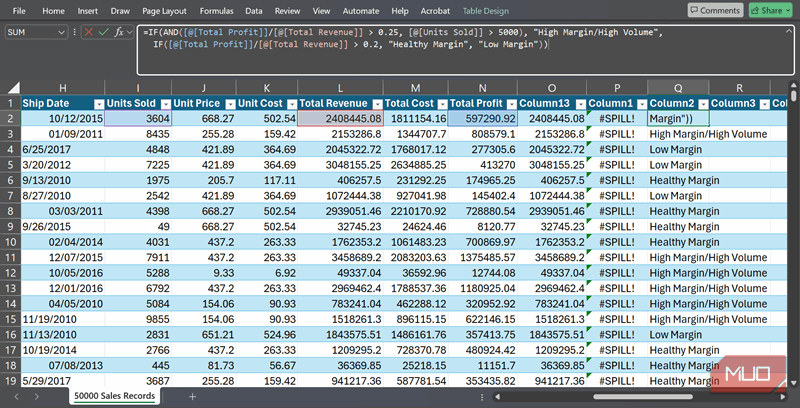فرمول دسته‌بندی عملکرد با استفاده از ارجاع‌های ساختاری.