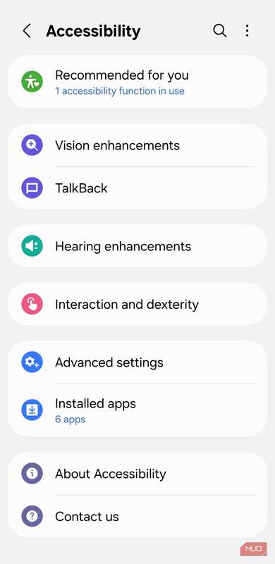 تنظیمات دسترس‌پذیری در گوشی اندروید