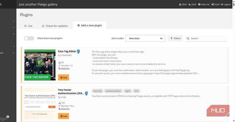 اضافه کردن افزونه‌ها به Piwigo