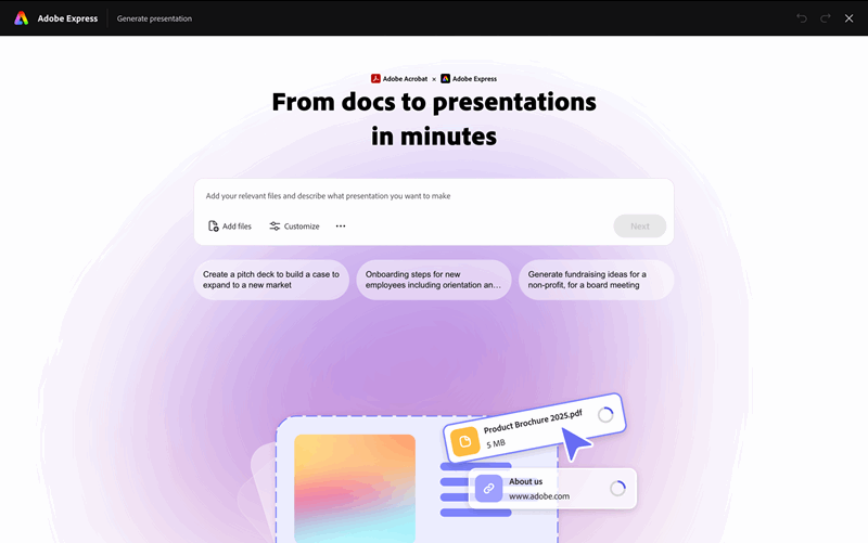 ویژگی تولید ارائههای Adobe Express