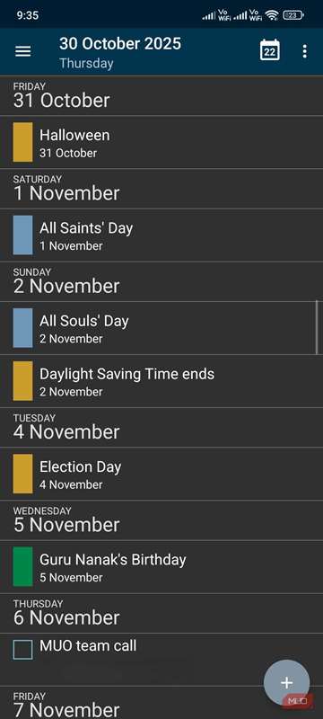 نمای اجندا در تقویم Etar