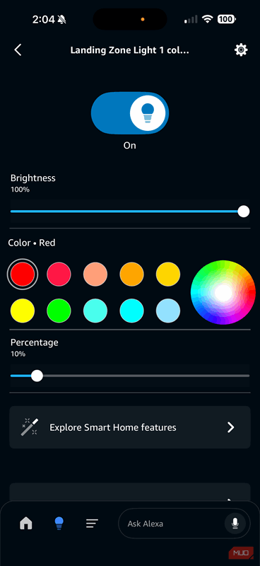 تنظیمات نور حلقه RGBAI لومیاری در الکسا