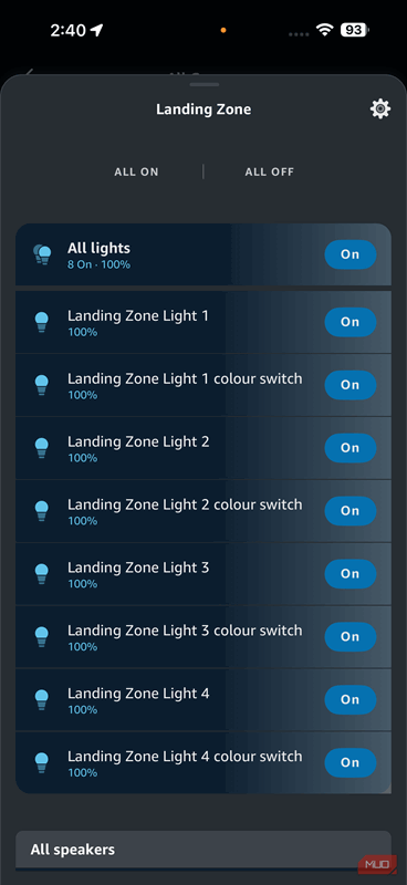 الکسا نشان می‌دهد اتاق با ۸ لامپ لومیاری