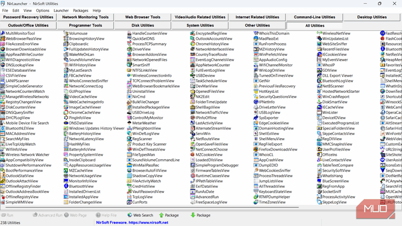 تمام ابزارهای موجود در NirLauncher.
