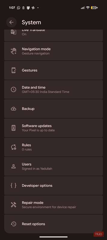 تنظیمات توسعه‌دهنده اندروید.