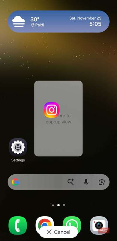 گوشی اندروید نمایش گزینه نمای پاپ‑آپ
