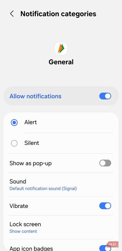 تنظیمات اعلان برنامه در اندروید