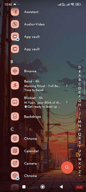 اعلانهای برنامه در کنار برنامههای مربوطه در Niagara Launcher.