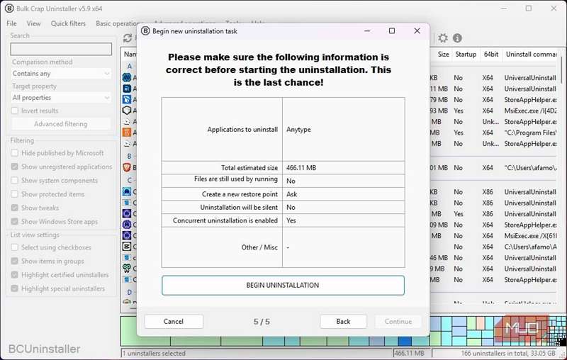 تأیید برنامه قبل از حذف با استفاده از BCUninstaller