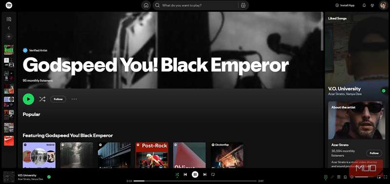 صفحهٔ هنرمند یک گروه در Spotify کاملاً خالی