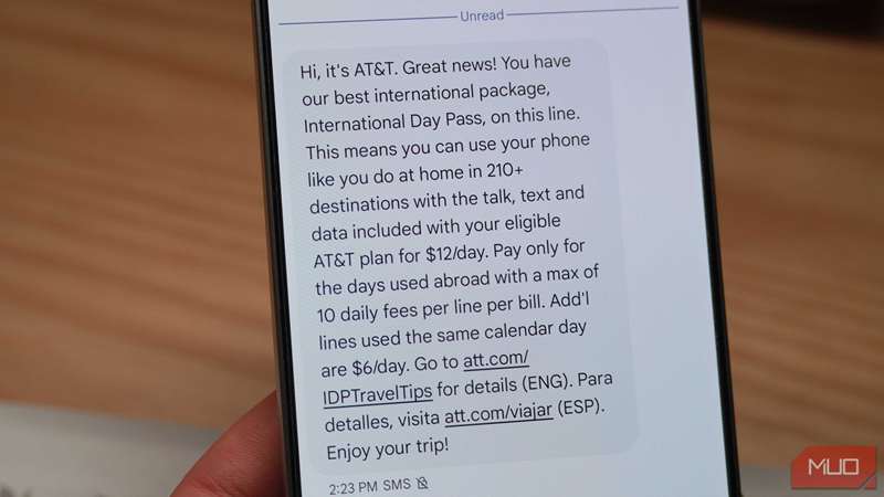 شرایط International Day Pass برای خطوط AT&T.