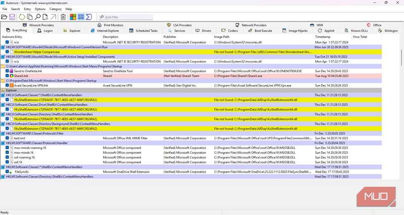 پرونده Autoruns یافت نشد