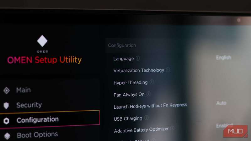 گزینههای مجازیسازی در BIOS HP Omen