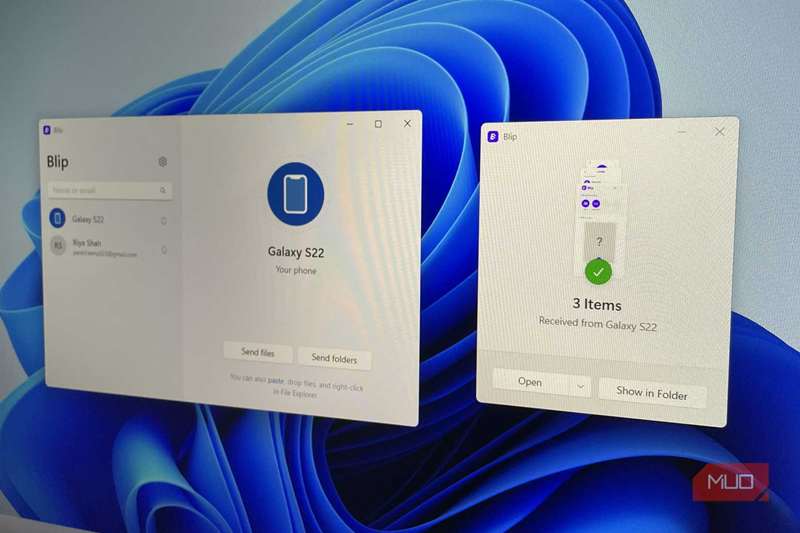 برنامه Blip نشاندهندهٔ تکمیل انتقال