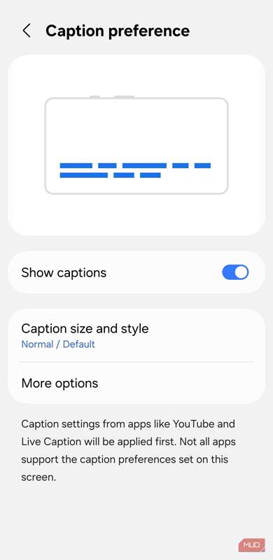 تنظیمات زیرنویس در اندروید