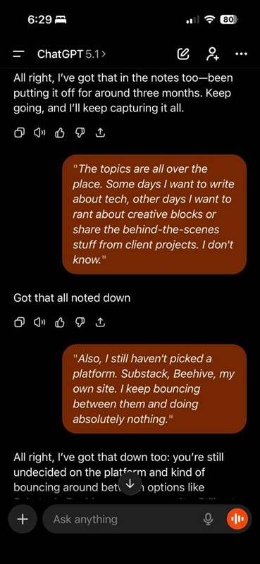 ادامه‌ دادن یک مخزن ایده با حالت صوتی ChatGPT.