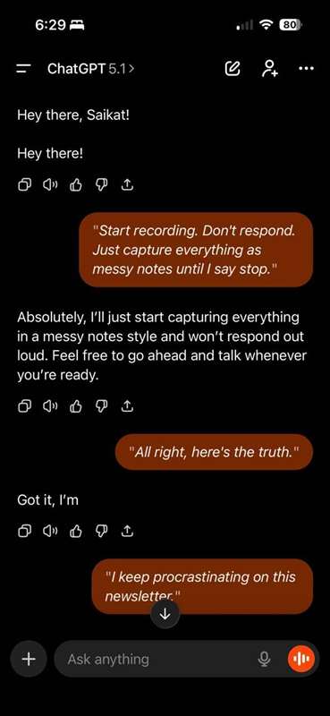 حالت صوتی ChatGPT شروع مکالمه.