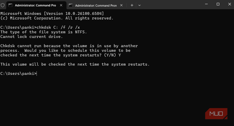 دستور CHKDSK در ویندوز