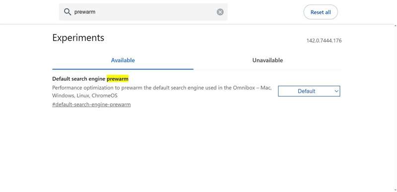 پرچم فعال‌سازی پیش‌گرم موتور جستجوی پیش‌فرض در Chrome.