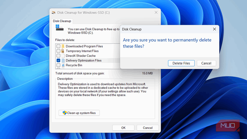 پاک‌سازی فایل‌های بهینه‌سازی تحویل از طریق پاک‌سازی دیسک