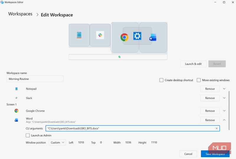آرگومان خط فرمان در Workspace