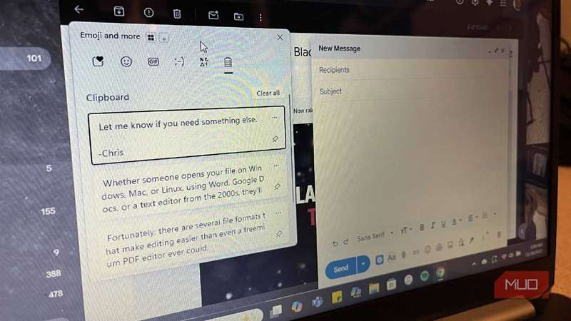 استفاده از تاریخچه کلیپ‌بورد ویندوز ۱۱ برای وظایف.