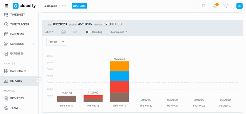 گزارش‌های Clockify