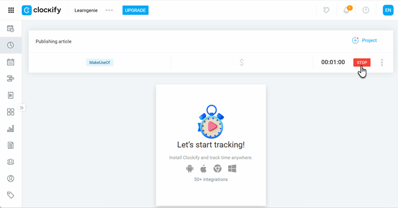 دکمه شروع Clockify