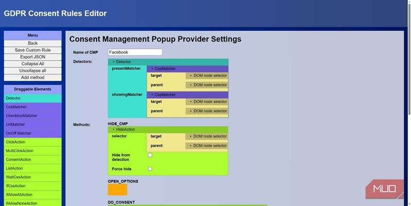 ساختن قانون سفارشی در Consent-O-Matic.