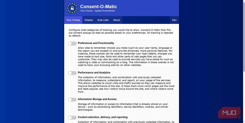 تنظیمات Consent-O-Matic.