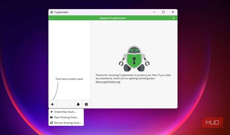 ایجاد یک مخزن Cryptomator