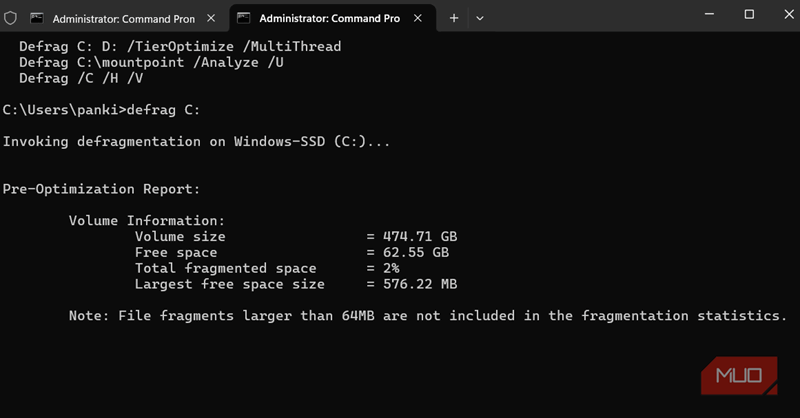 دستور Defrag در ویندوز