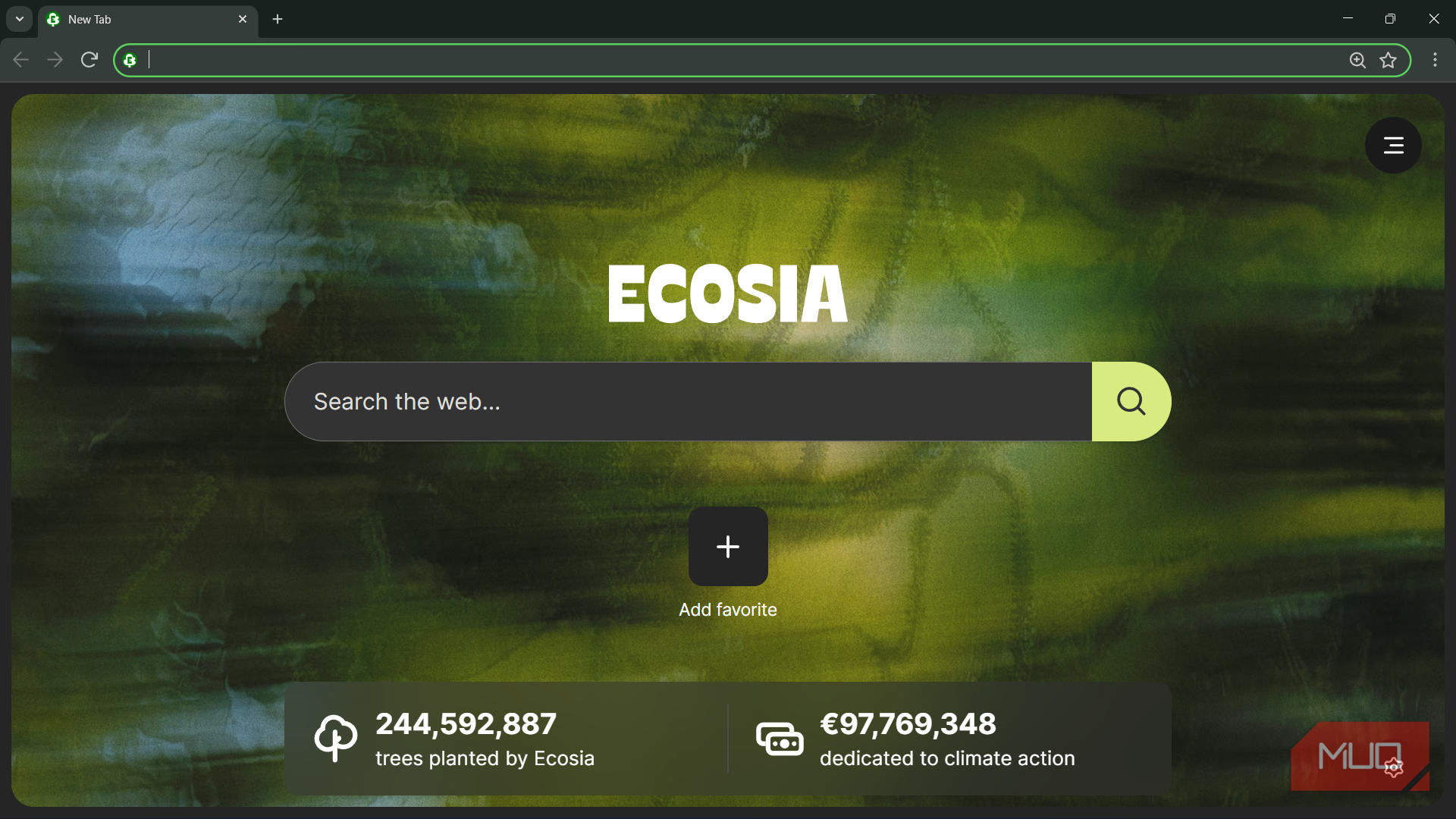 صفحه اصلی مرورگر Ecosia