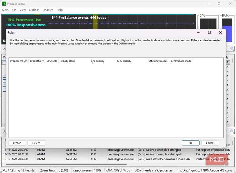 ویرایش قوانین در Process Lasso