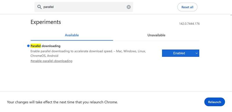 پرچم فعال‌سازی بارگیری موازی در Chrome.
