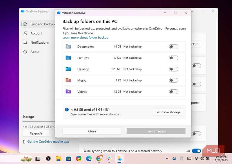 فعال‌سازی پوشه پشتیبان در OneDrive